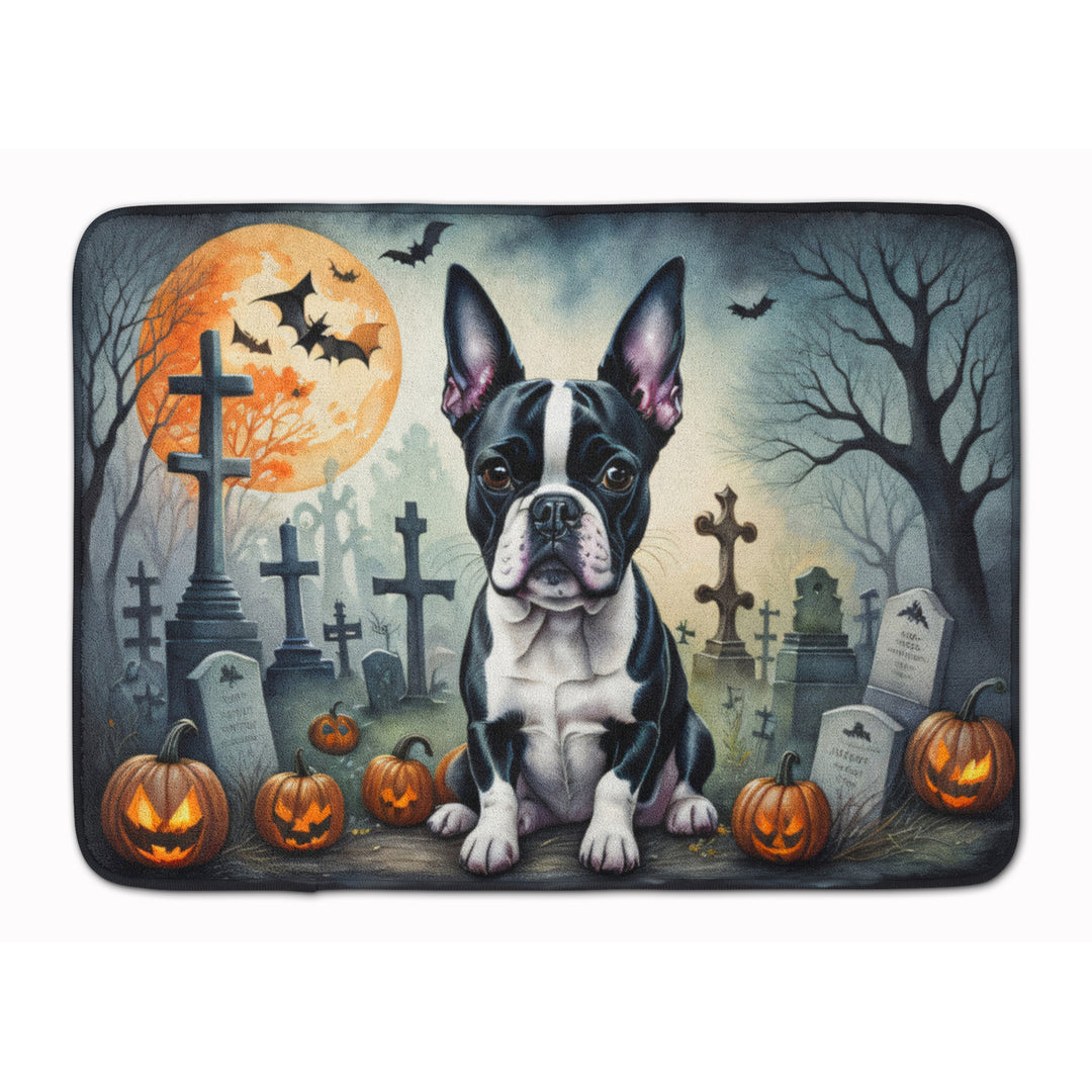 Boston Terrier Spooky Halloween Memory Foam Kitchen Mat Image 1