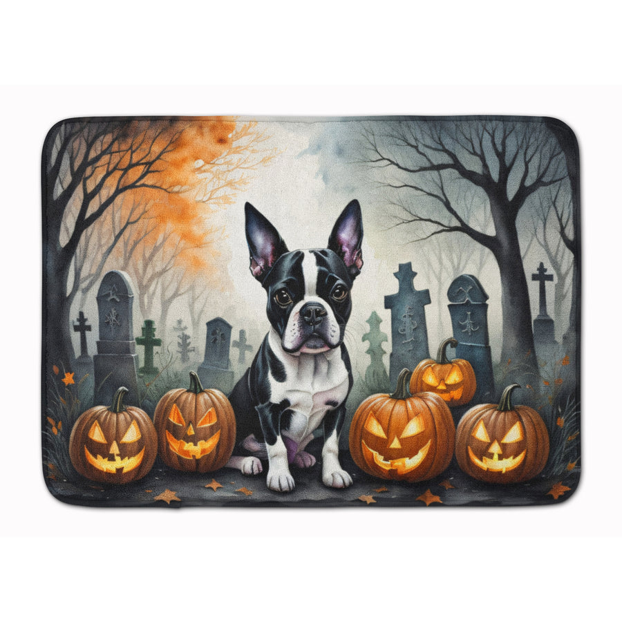 Boston Terrier Spooky Halloween Memory Foam Kitchen Mat Image 1