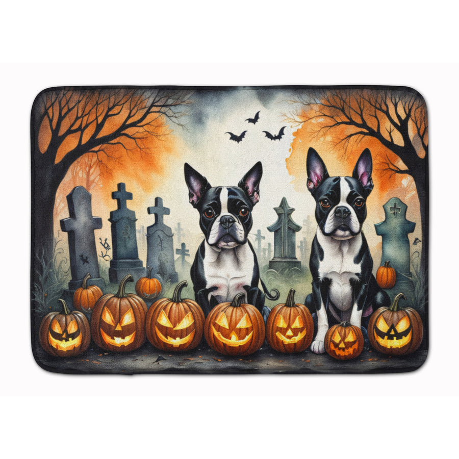 Boston Terrier Spooky Halloween Memory Foam Kitchen Mat Image 1