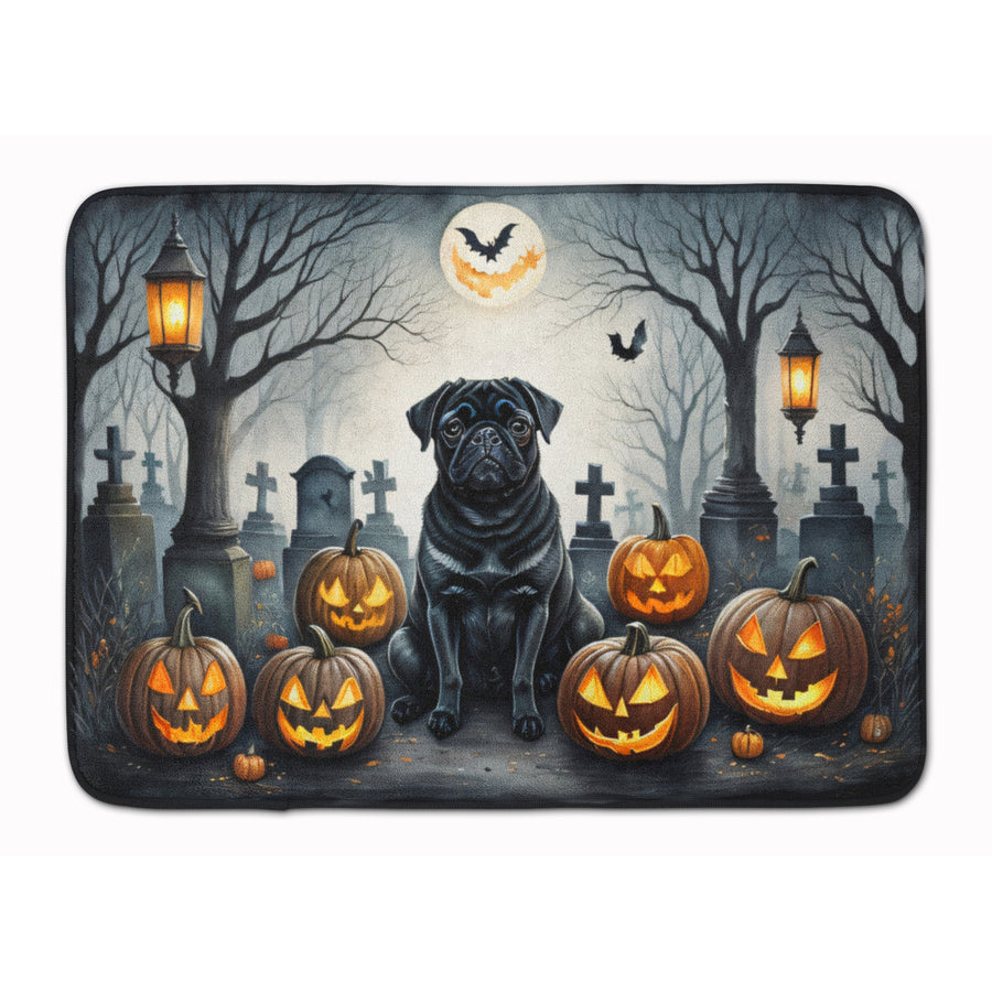 Black Pug Spooky Halloween Memory Foam Kitchen Mat Image 1