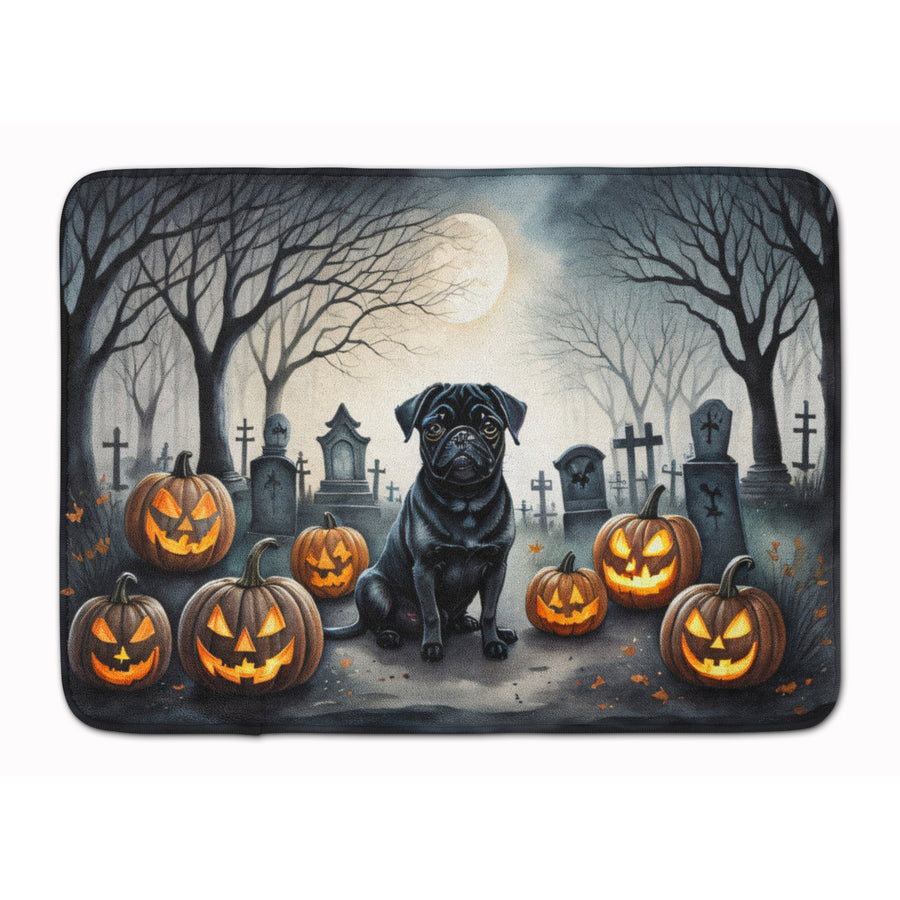 Black Pug Spooky Halloween Memory Foam Kitchen Mat Image 1