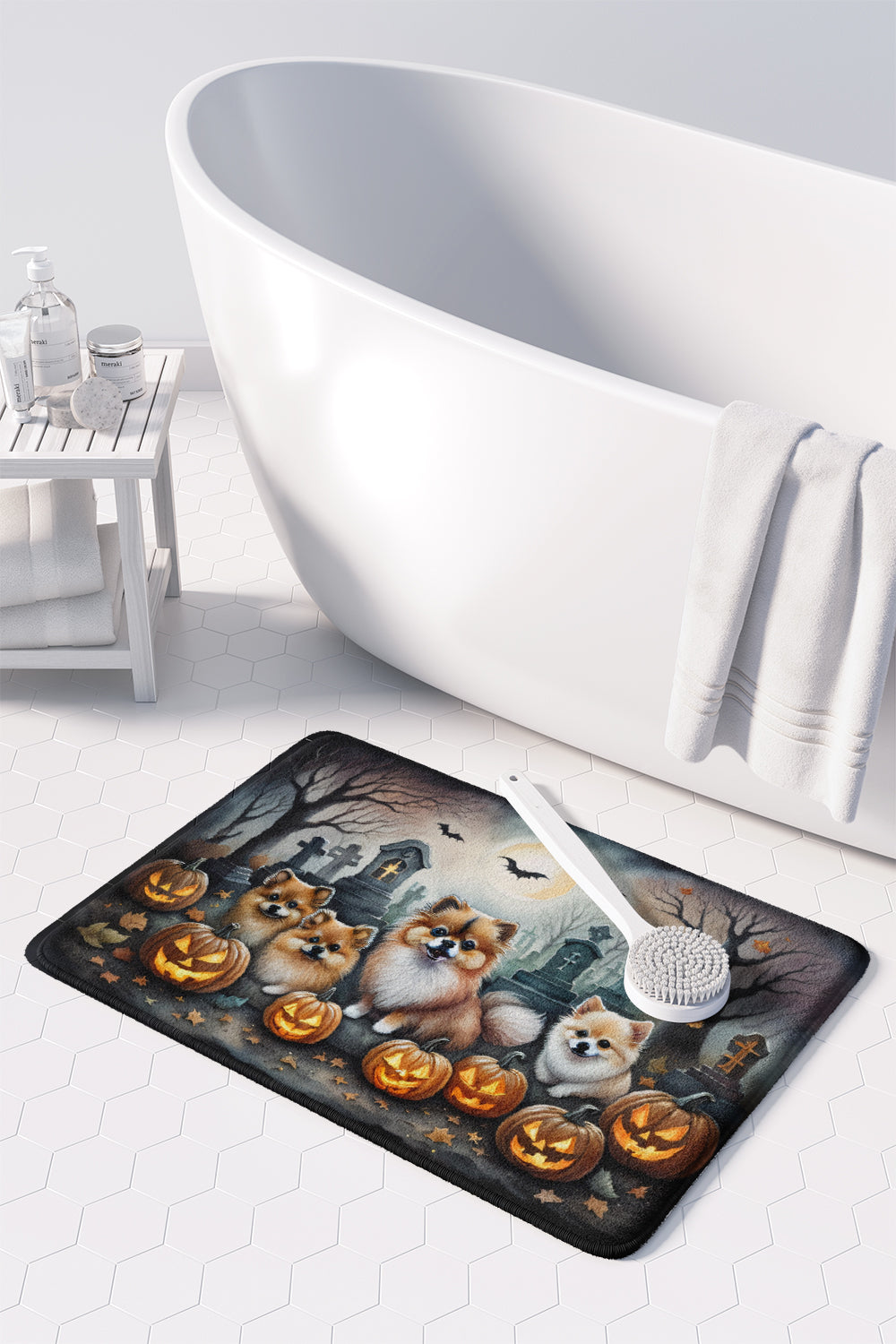 Pomeranian Spooky Halloween Memory Foam Kitchen Mat Image 3