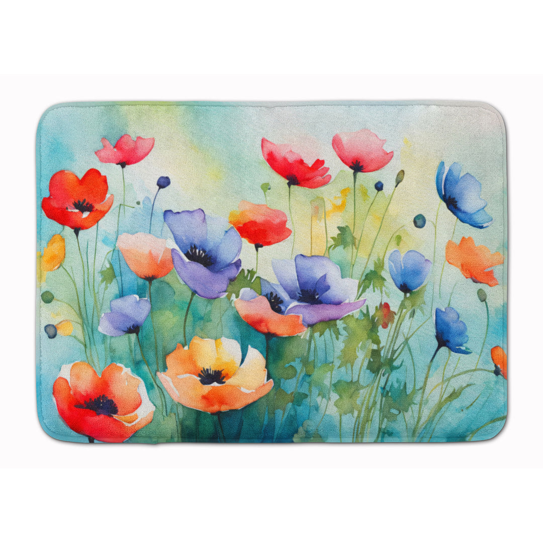 Anemones in Watercolor Memory Foam Kitchen Mat Image 1