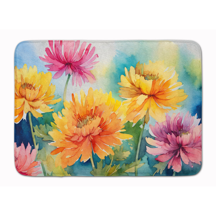 Chrysanthemums in Watercolor Memory Foam Kitchen Mat Image 1