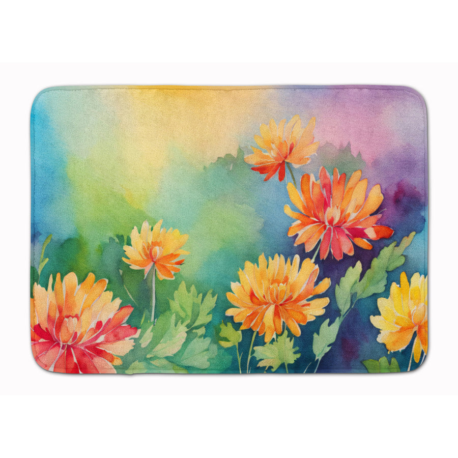Chrysanthemums in Watercolor Memory Foam Kitchen Mat Image 1