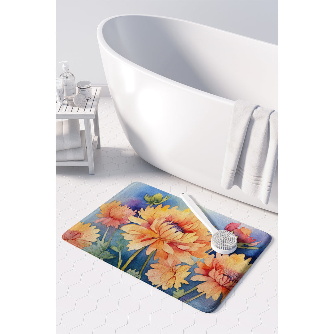 Chrysanthemums in Watercolor Memory Foam Kitchen Mat Image 3