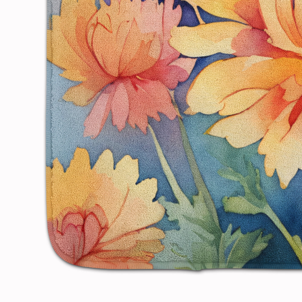 Chrysanthemums in Watercolor Memory Foam Kitchen Mat Image 4