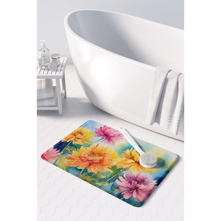 Chrysanthemums in Watercolor Memory Foam Kitchen Mat Image 3