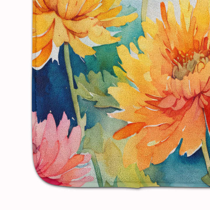 Chrysanthemums in Watercolor Memory Foam Kitchen Mat Image 4