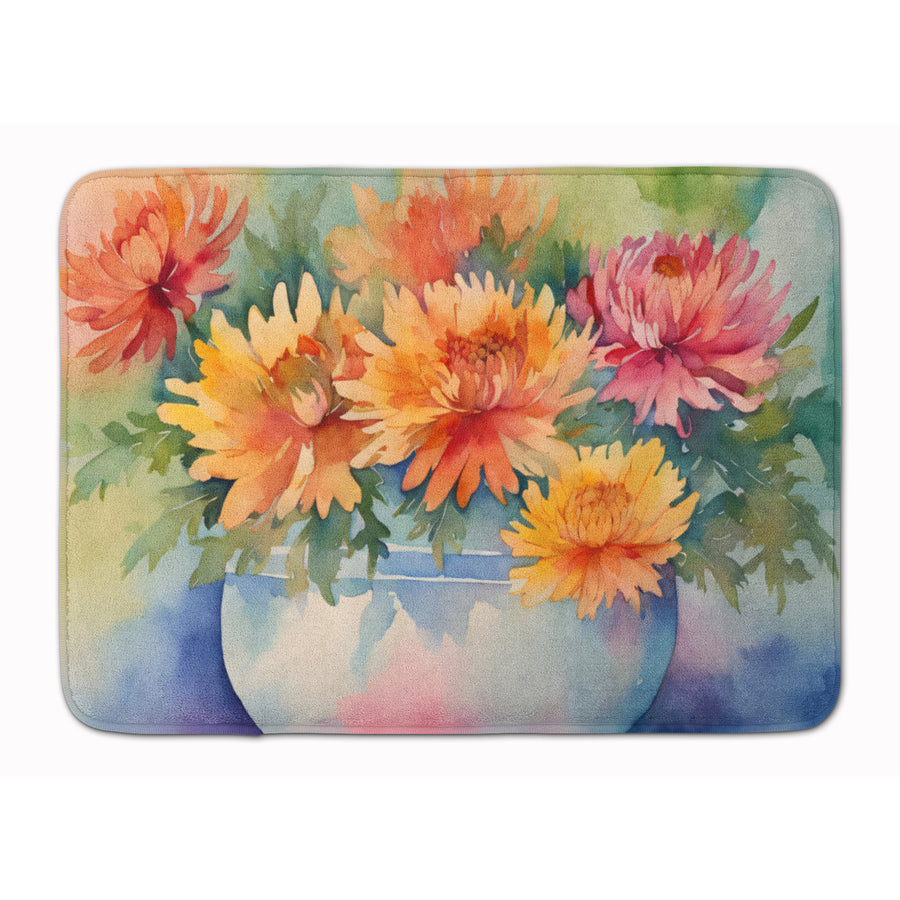 Chrysanthemums in Watercolor Memory Foam Kitchen Mat Image 1