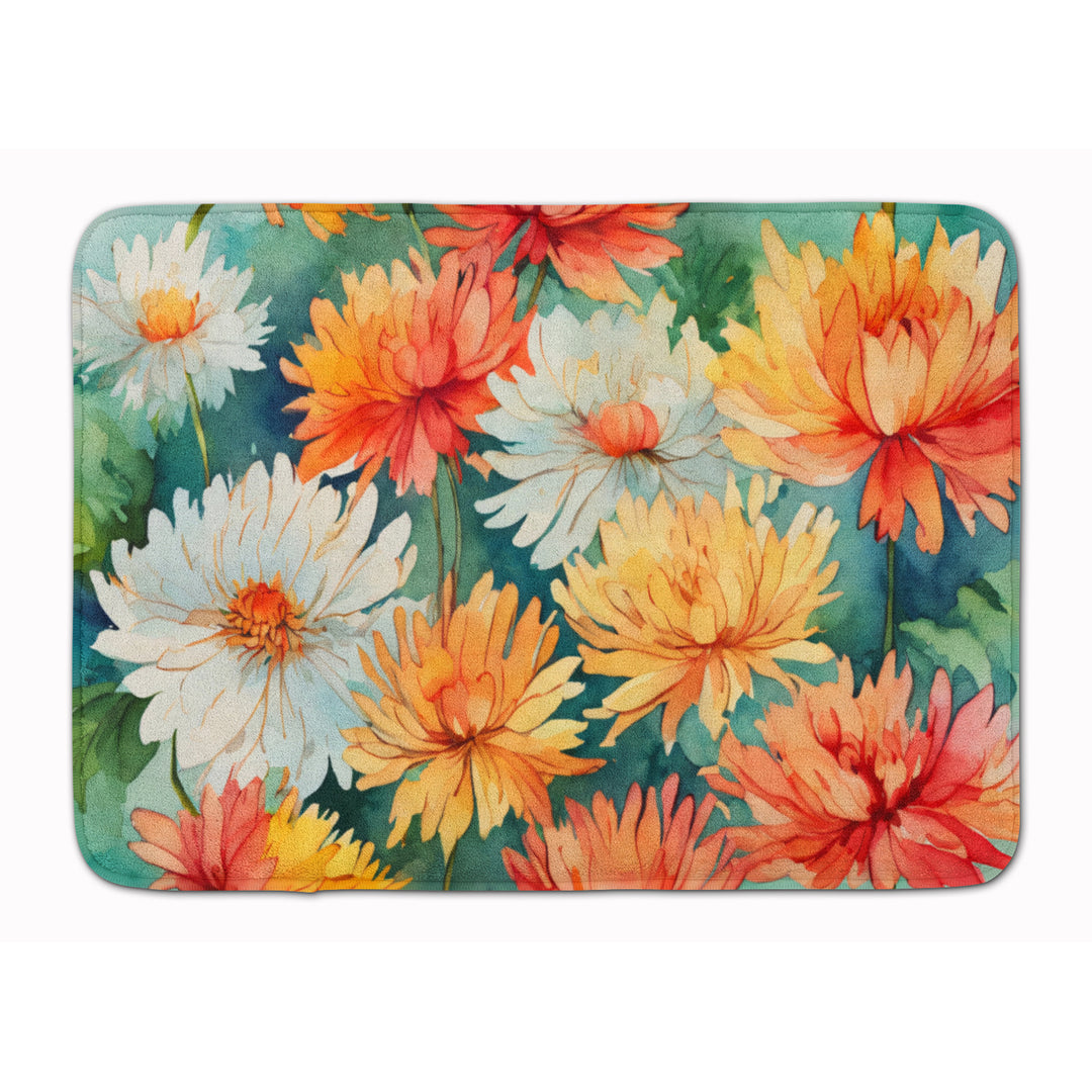 Chrysanthemums in Watercolor Memory Foam Kitchen Mat Image 1