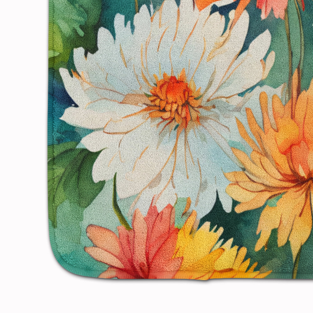 Chrysanthemums in Watercolor Memory Foam Kitchen Mat Image 4