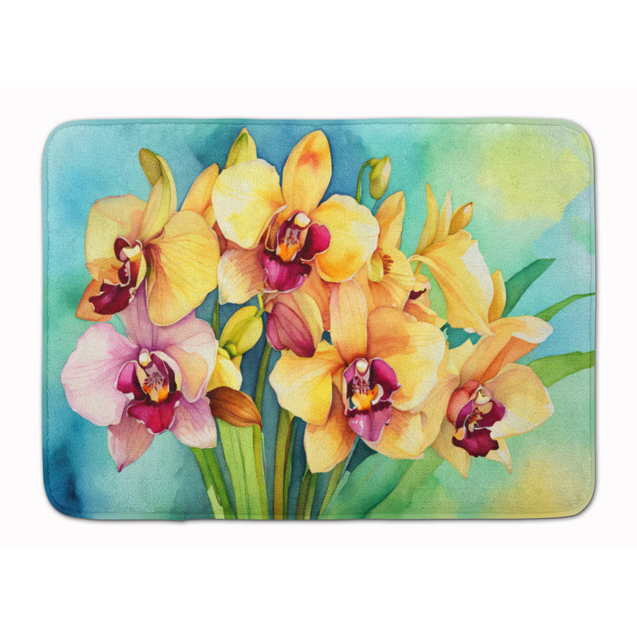 Orchids in Watercolor Memory Foam Kitchen Mat Image 1