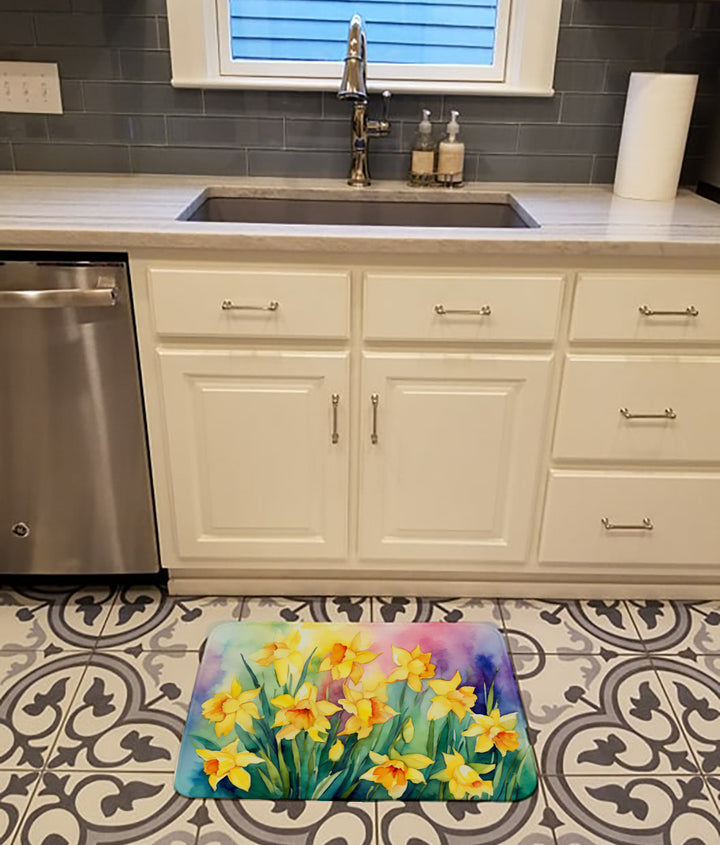 Daffodils in Watercolor Memory Foam Kitchen Mat Image 2