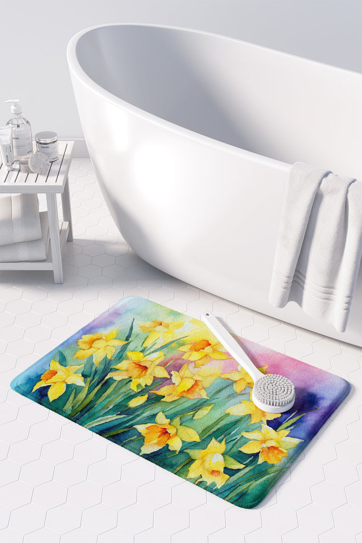 Daffodils in Watercolor Memory Foam Kitchen Mat Image 3