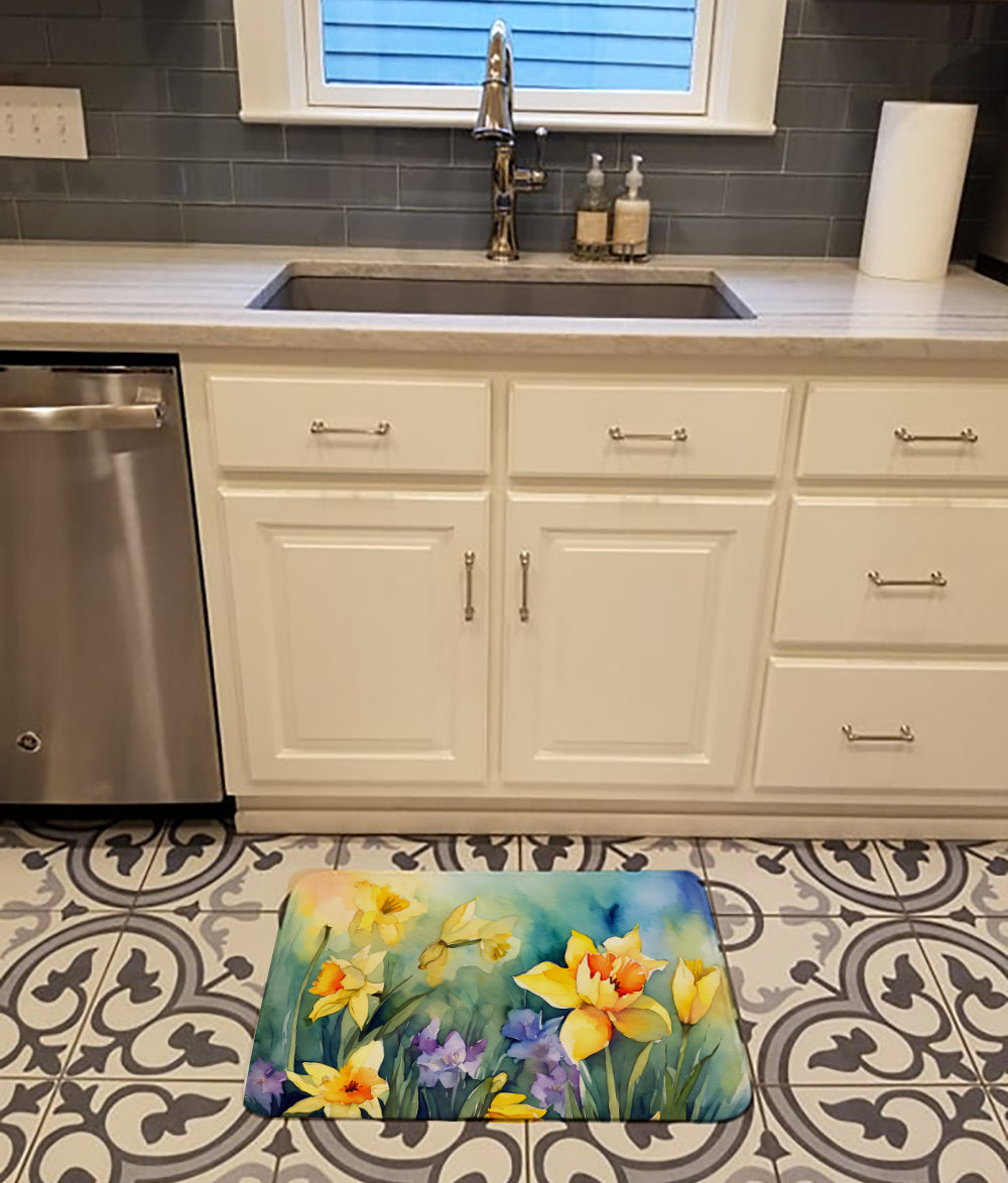 Daffodils in Watercolor Memory Foam Kitchen Mat Image 2