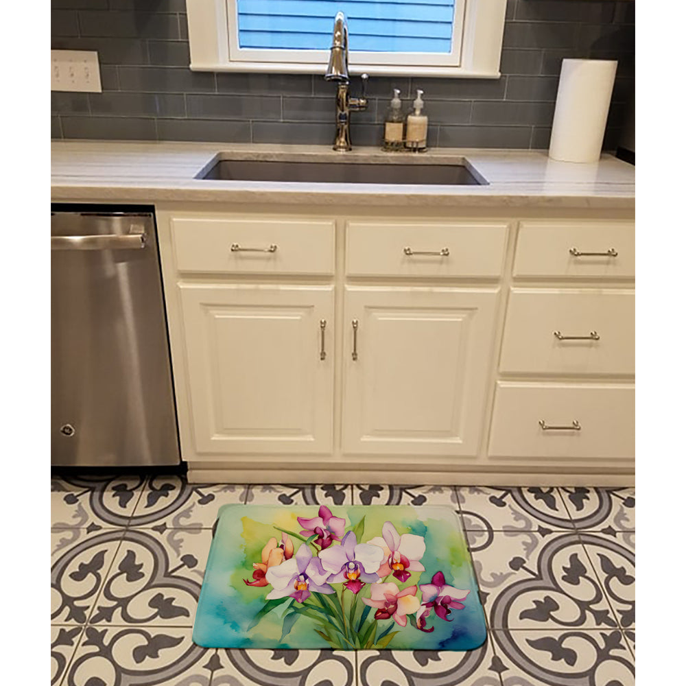 Orchids in Watercolor Memory Foam Kitchen Mat Image 2