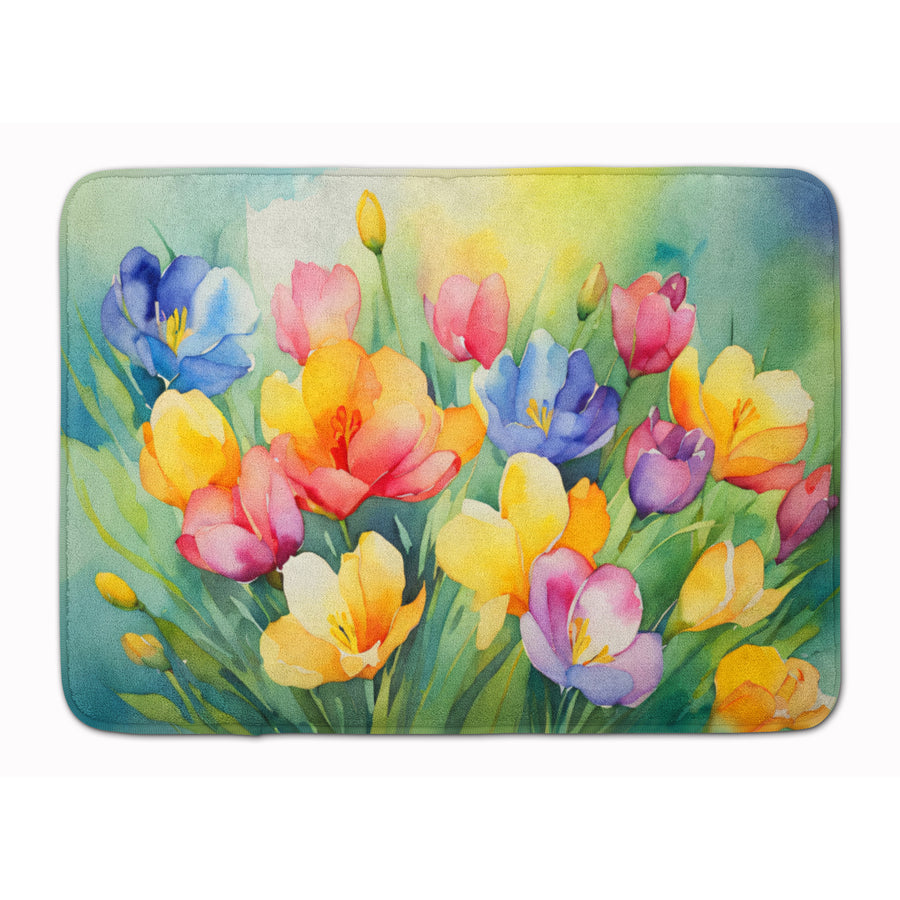 Freesias in Watercolor Memory Foam Kitchen Mat Image 1