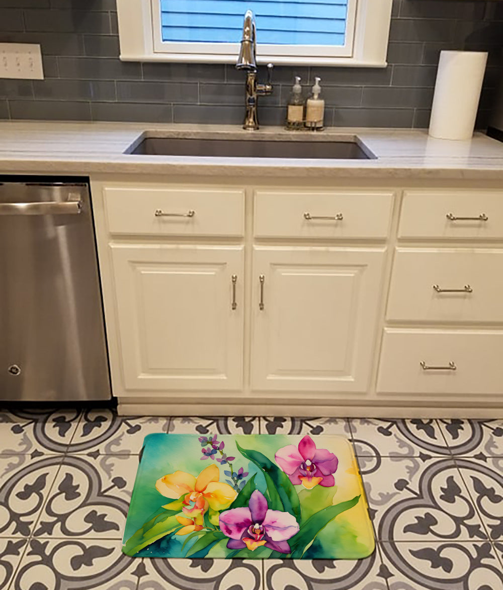 Orchids in Watercolor Memory Foam Kitchen Mat Image 2