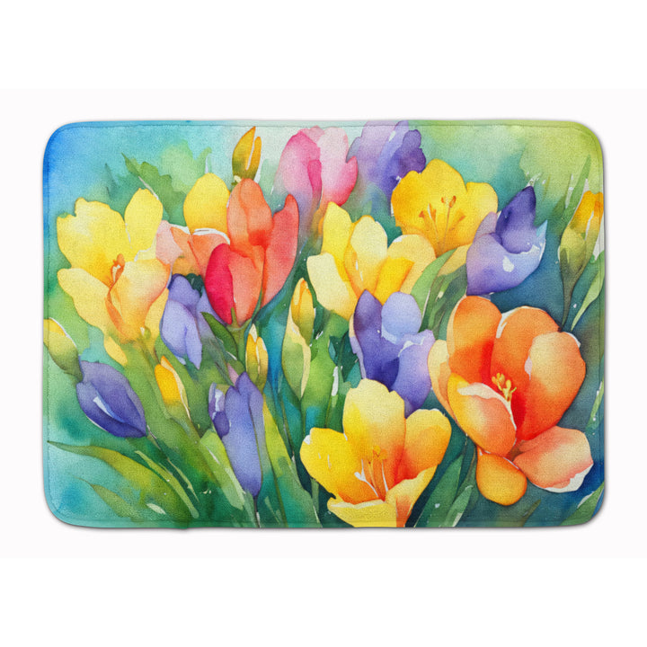 Freesias in Watercolor Memory Foam Kitchen Mat Image 1