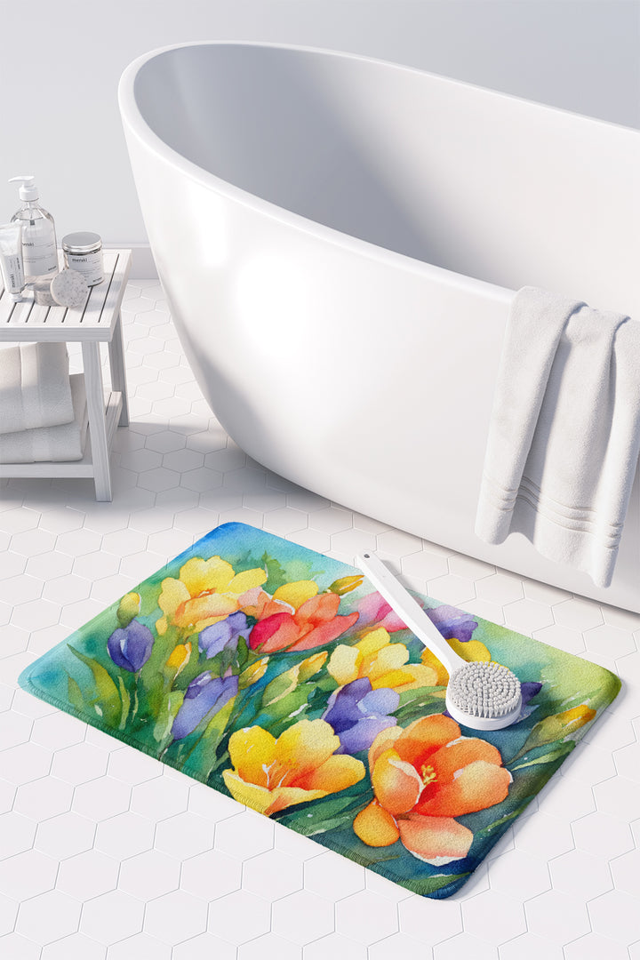 Freesias in Watercolor Memory Foam Kitchen Mat Image 3