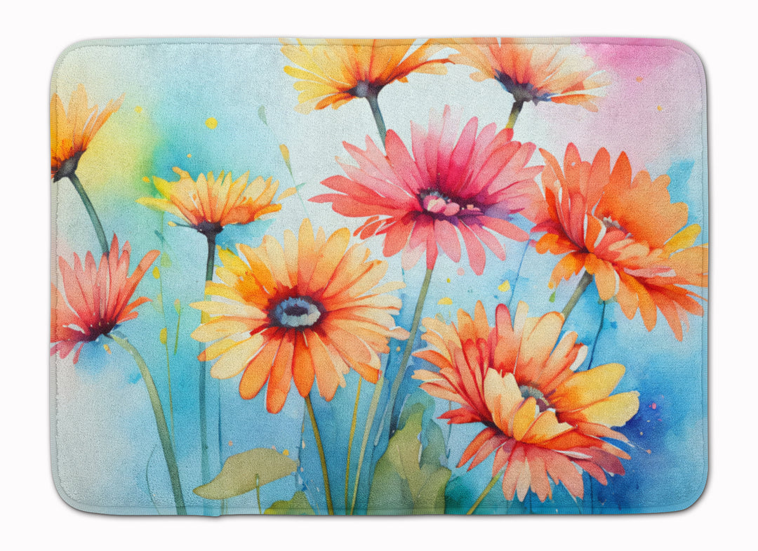 Gerbera Daisies in Watercolor Memory Foam Kitchen Mat Image 1