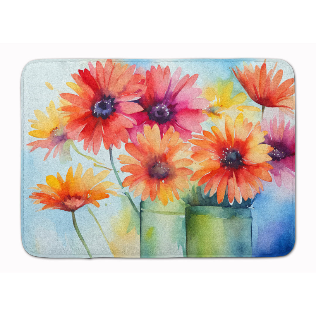 Gerbera Daisies in Watercolor Memory Foam Kitchen Mat Image 1