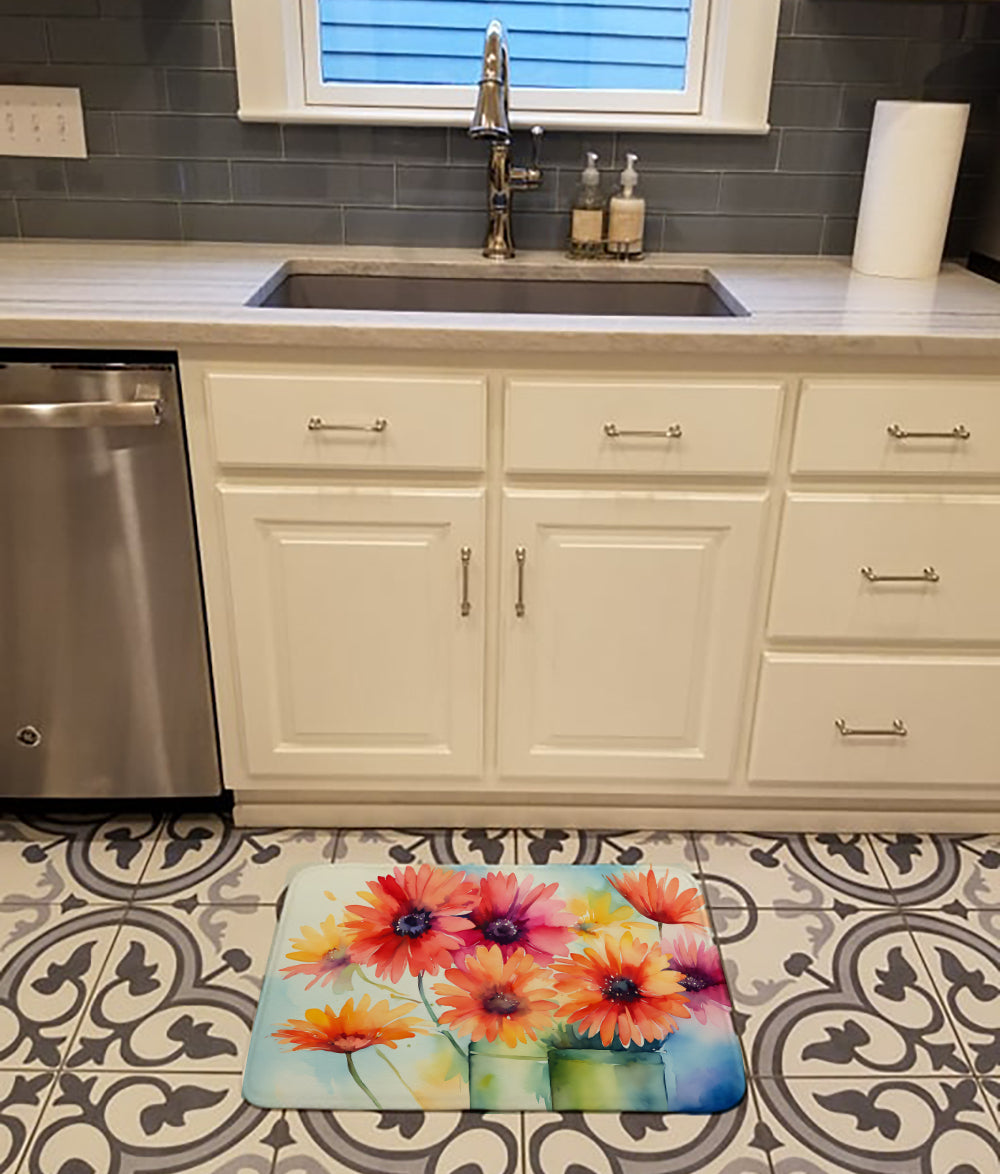 Gerbera Daisies in Watercolor Memory Foam Kitchen Mat Image 2