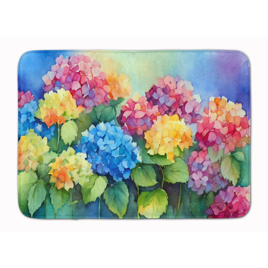 Hydrangeas in Watercolor Memory Foam Kitchen Mat Image 1