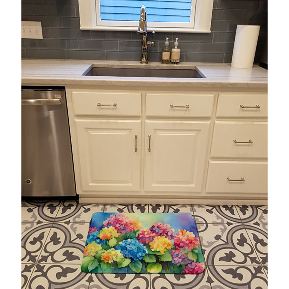 Hydrangeas in Watercolor Memory Foam Kitchen Mat Image 2