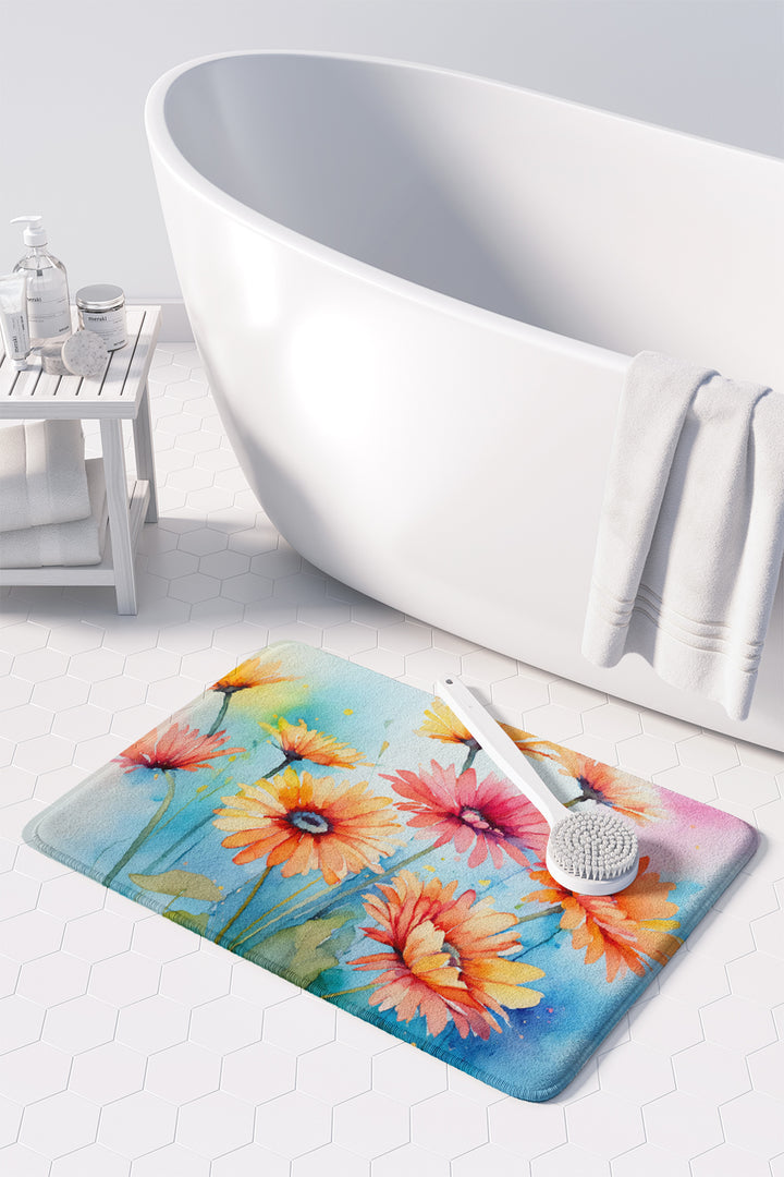 Gerbera Daisies in Watercolor Memory Foam Kitchen Mat Image 3