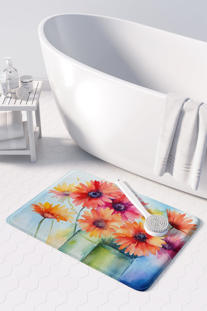 Gerbera Daisies in Watercolor Memory Foam Kitchen Mat Image 3