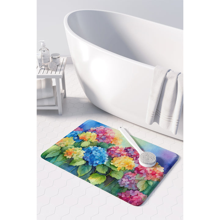 Hydrangeas in Watercolor Memory Foam Kitchen Mat Image 3