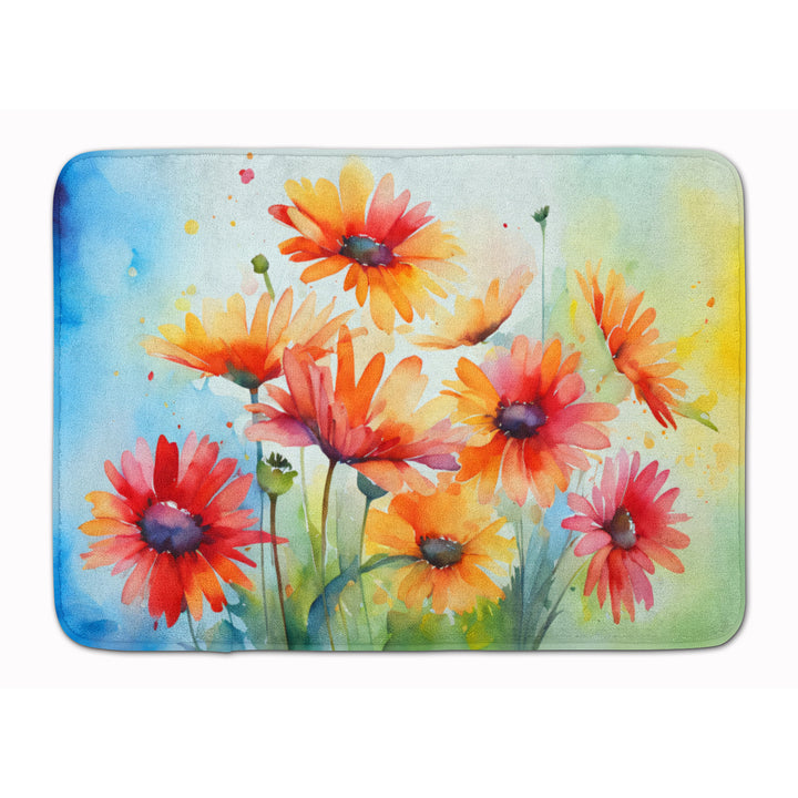 Gerbera Daisies in Watercolor Memory Foam Kitchen Mat Image 1