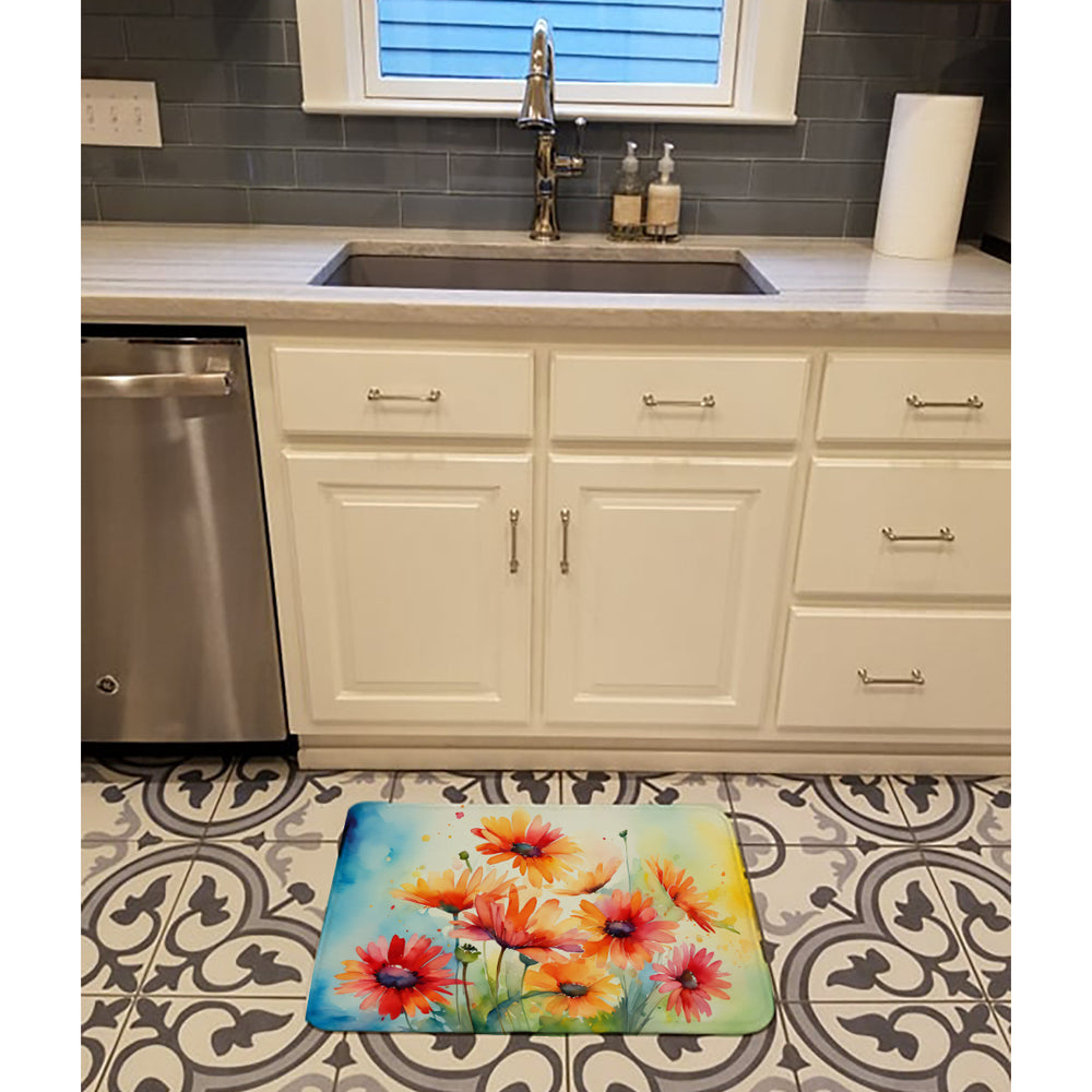 Gerbera Daisies in Watercolor Memory Foam Kitchen Mat Image 2