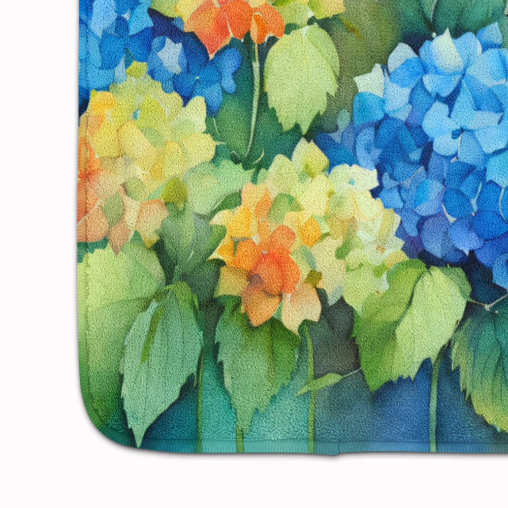 Hydrangeas in Watercolor Memory Foam Kitchen Mat Image 4