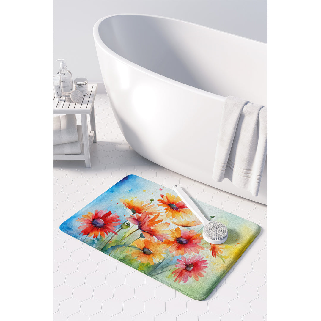 Gerbera Daisies in Watercolor Memory Foam Kitchen Mat Image 3