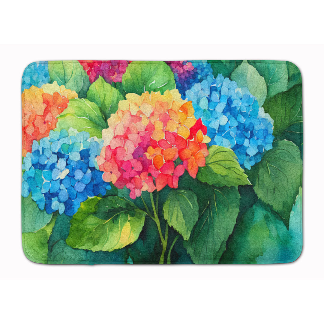 Hydrangeas in Watercolor Memory Foam Kitchen Mat Image 1