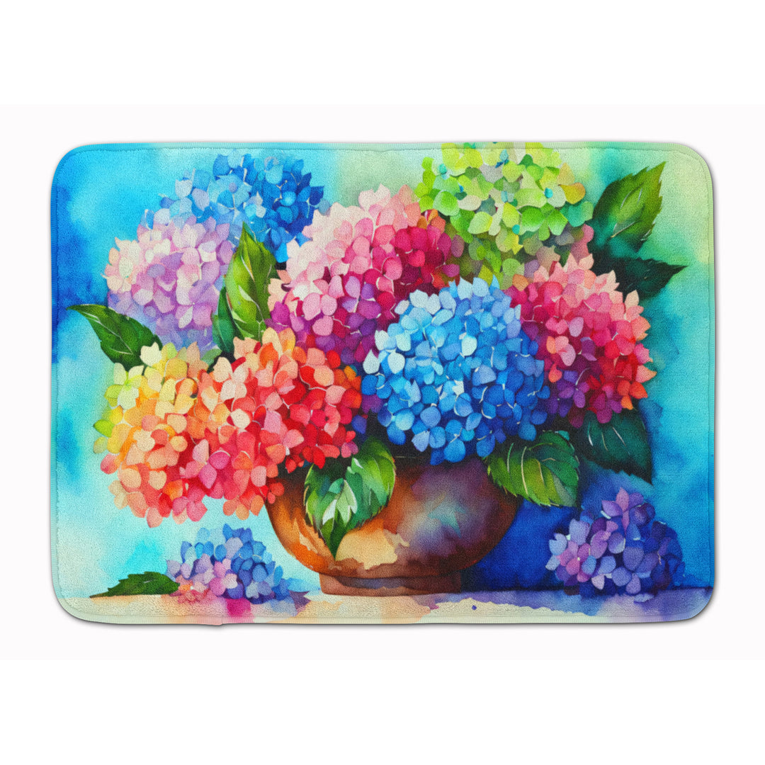 Hydrangeas in Watercolor Memory Foam Kitchen Mat Image 1