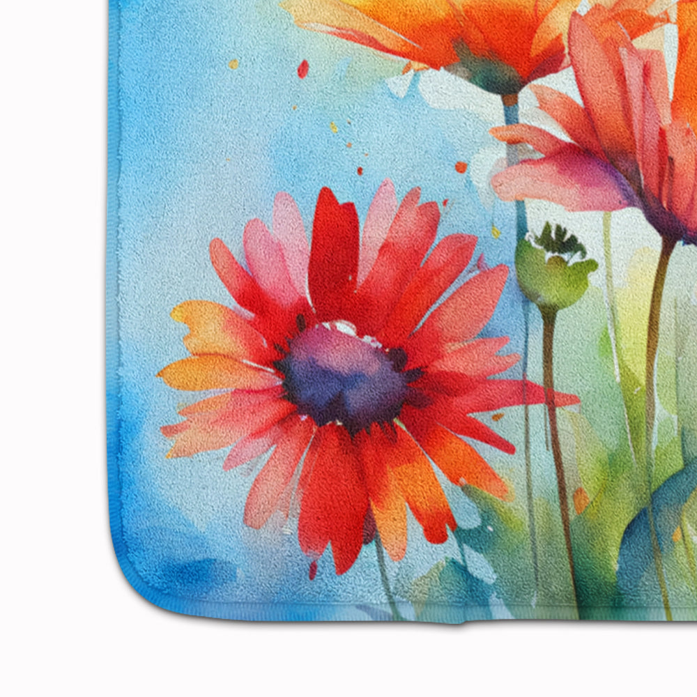 Gerbera Daisies in Watercolor Memory Foam Kitchen Mat Image 4