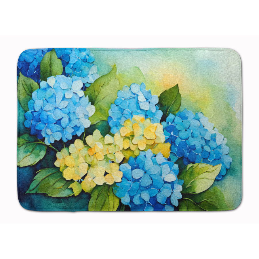 Hydrangeas in Watercolor Memory Foam Kitchen Mat Image 1