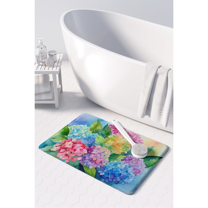 Hydrangeas in Watercolor Memory Foam Kitchen Mat Image 3