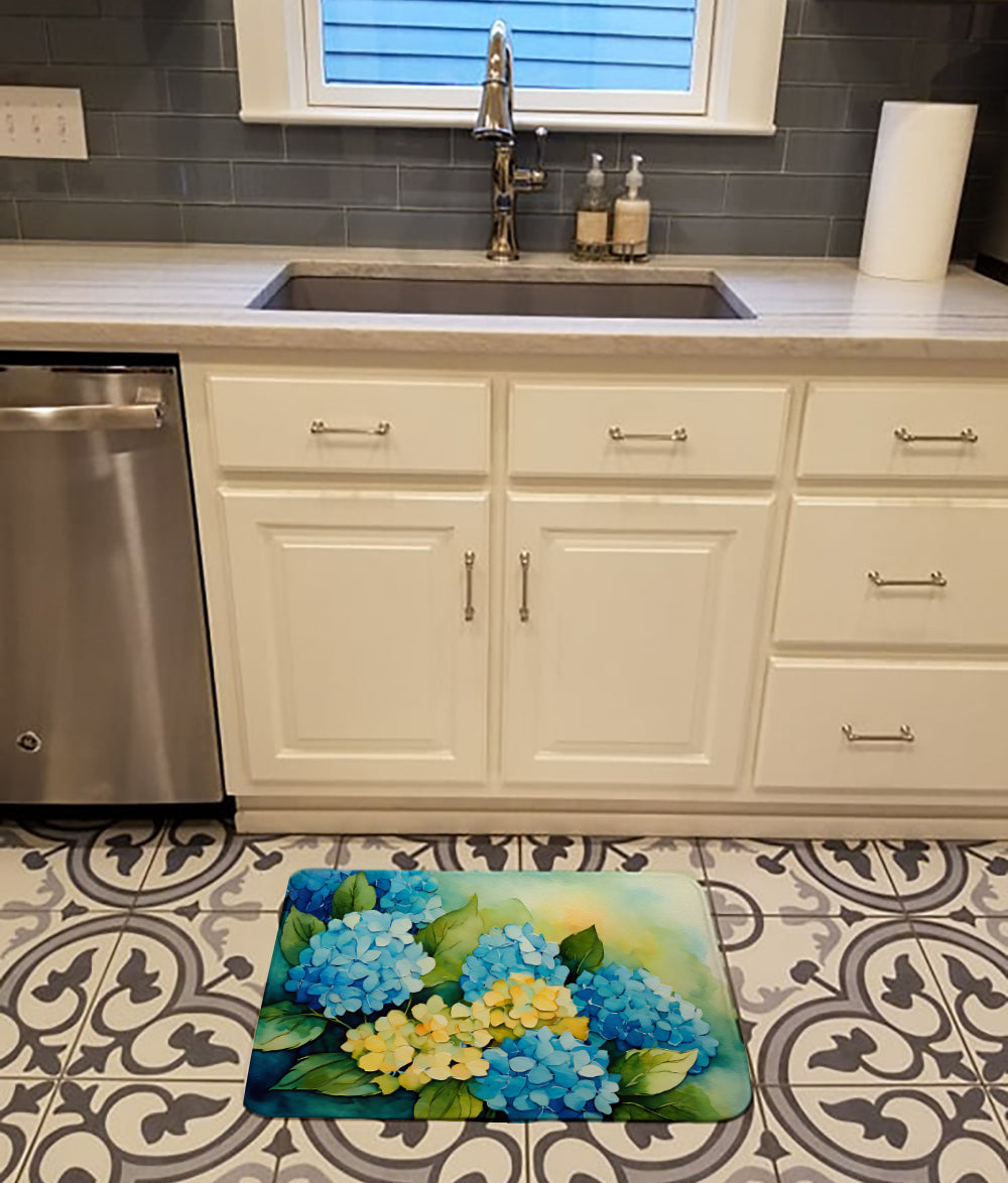 Hydrangeas in Watercolor Memory Foam Kitchen Mat Image 2