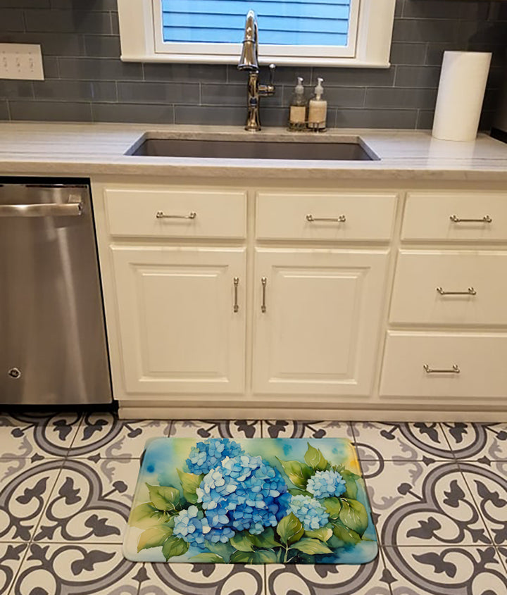 Hydrangeas in Watercolor Memory Foam Kitchen Mat Image 2