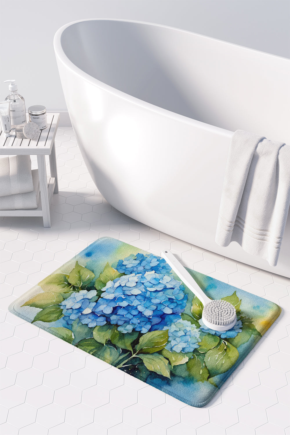 Hydrangeas in Watercolor Memory Foam Kitchen Mat Image 3