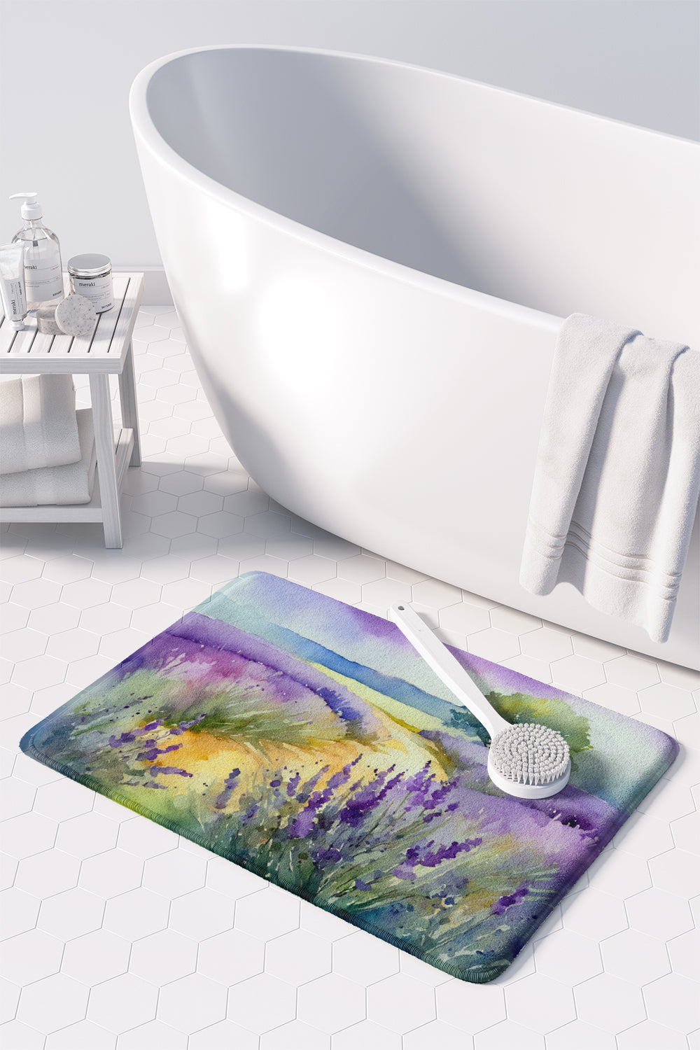 Lavender in Watercolor Memory Foam Kitchen Mat Image 3