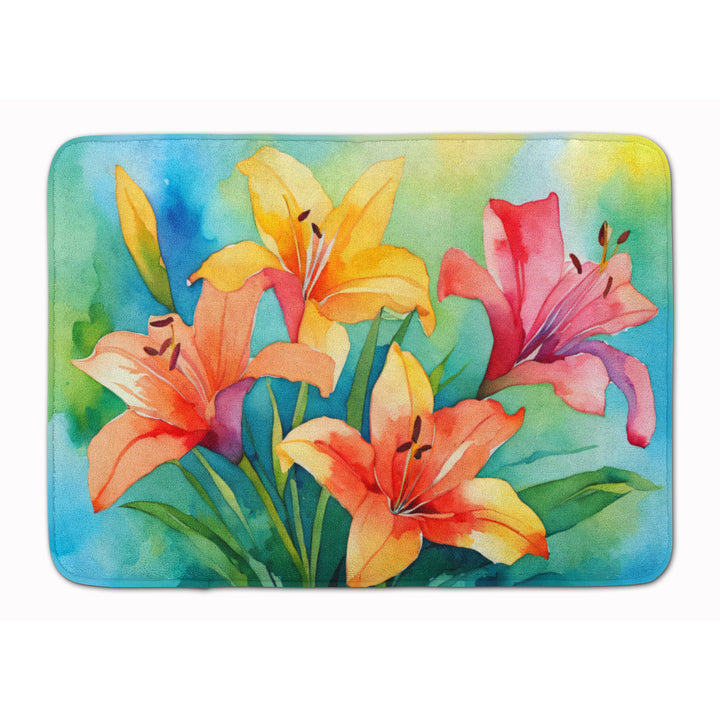 Lilies in Watercolor Memory Foam Kitchen Mat Image 1