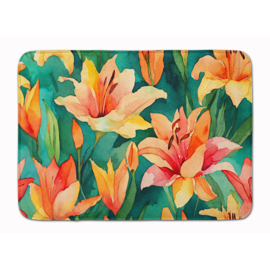 Lilies in Watercolor Memory Foam Kitchen Mat Image 1