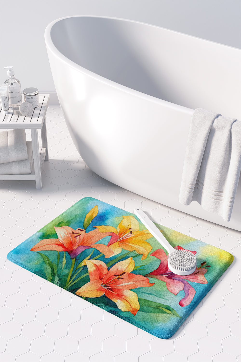 Lilies in Watercolor Memory Foam Kitchen Mat Image 3