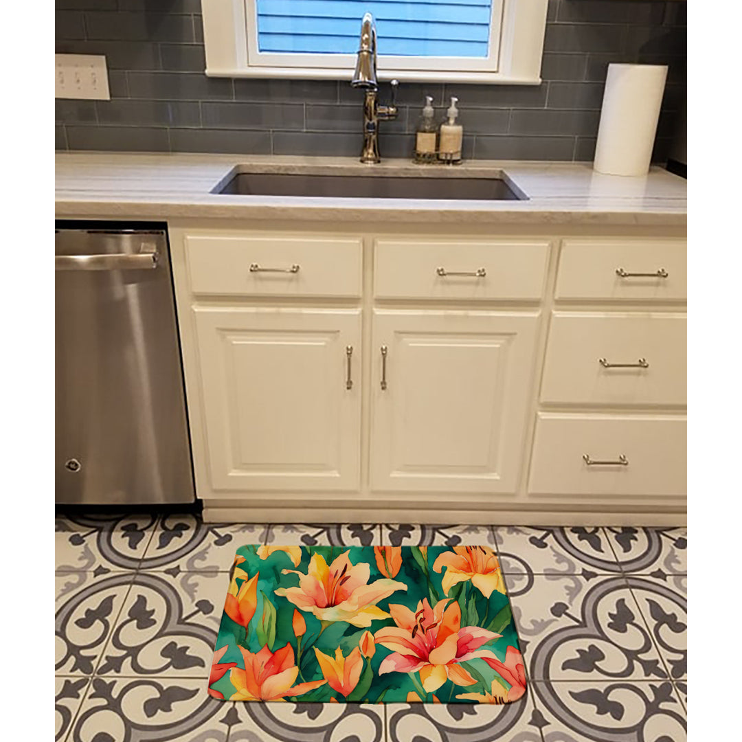 Lilies in Watercolor Memory Foam Kitchen Mat Image 2